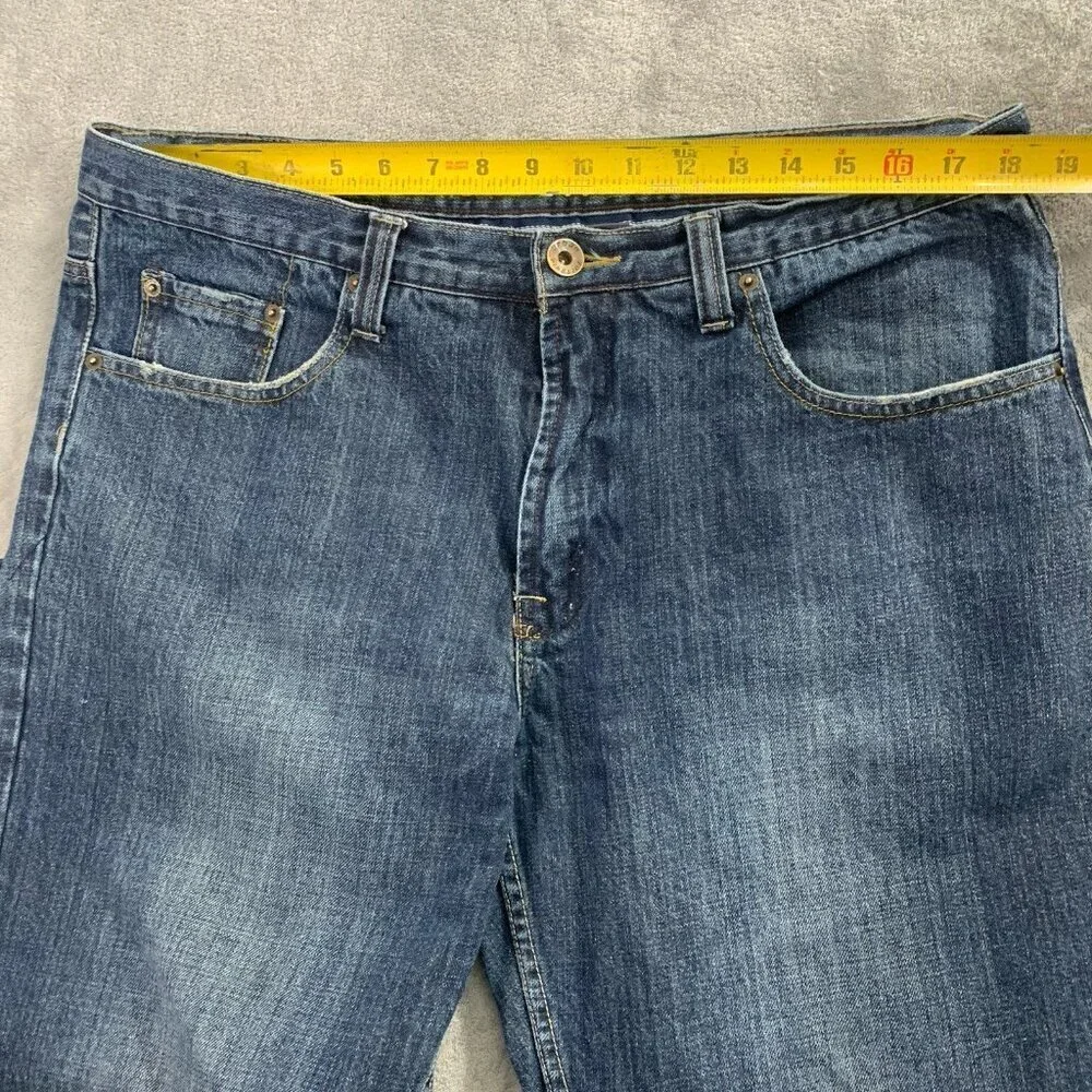 Urban Pipeline Low Rise Bootcut Jeans Mens 36x32” Blue Denim Distressed Y2K